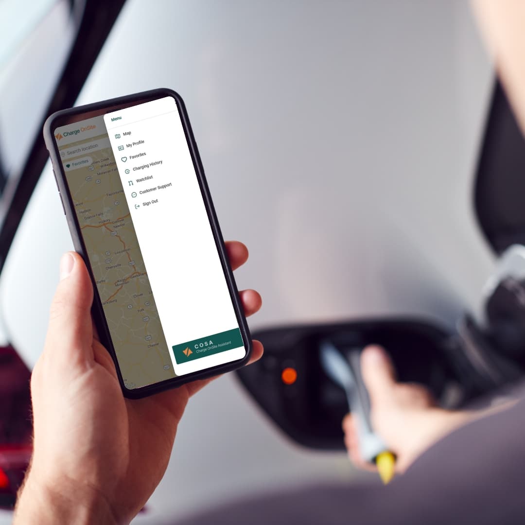 Driver using Charge OnSite app